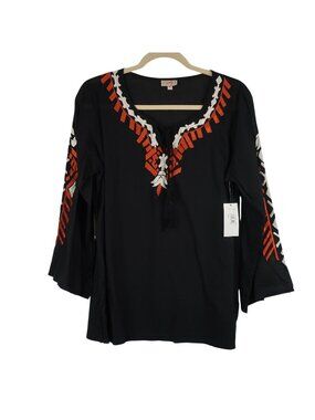 NWT Scully M Bell Sleeve Black Embroidered Western Top Boho Peasant